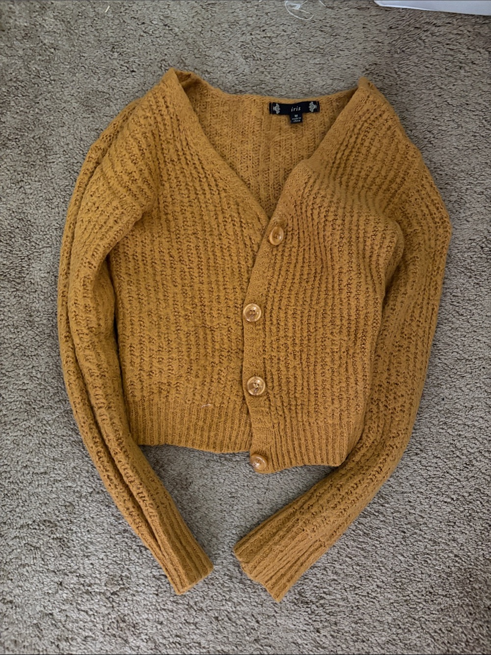iris Mustard Button-Up Ribbed V-Neck Cardigan